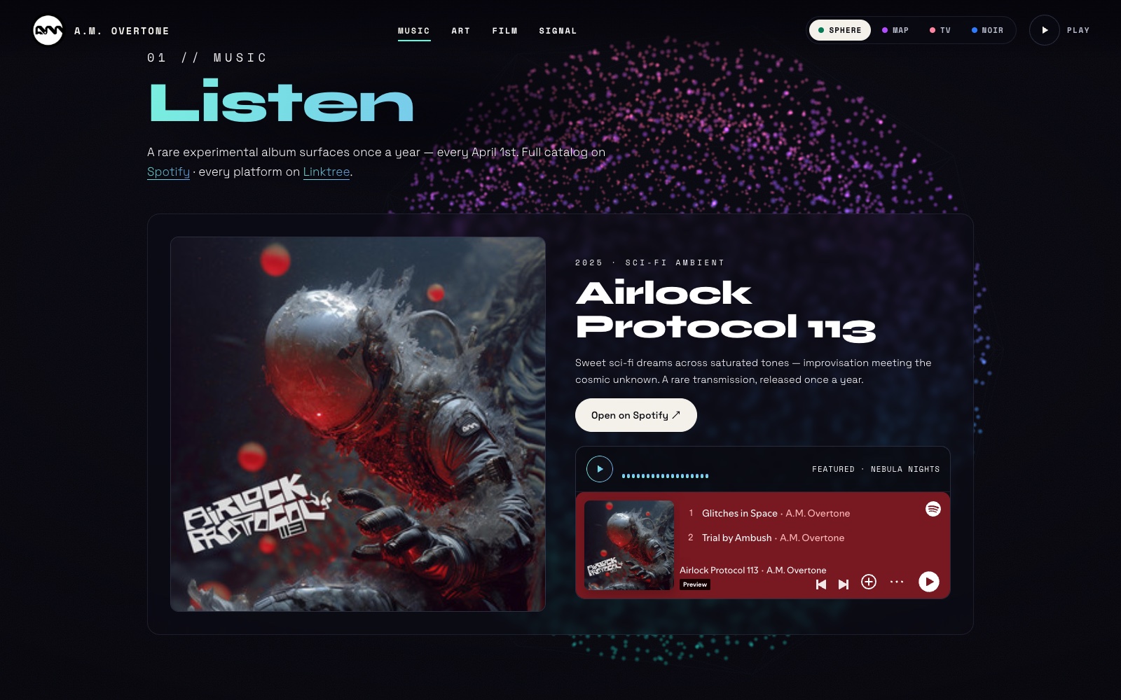 Music · the Listen catalog and the Airlock Protocol 113 player