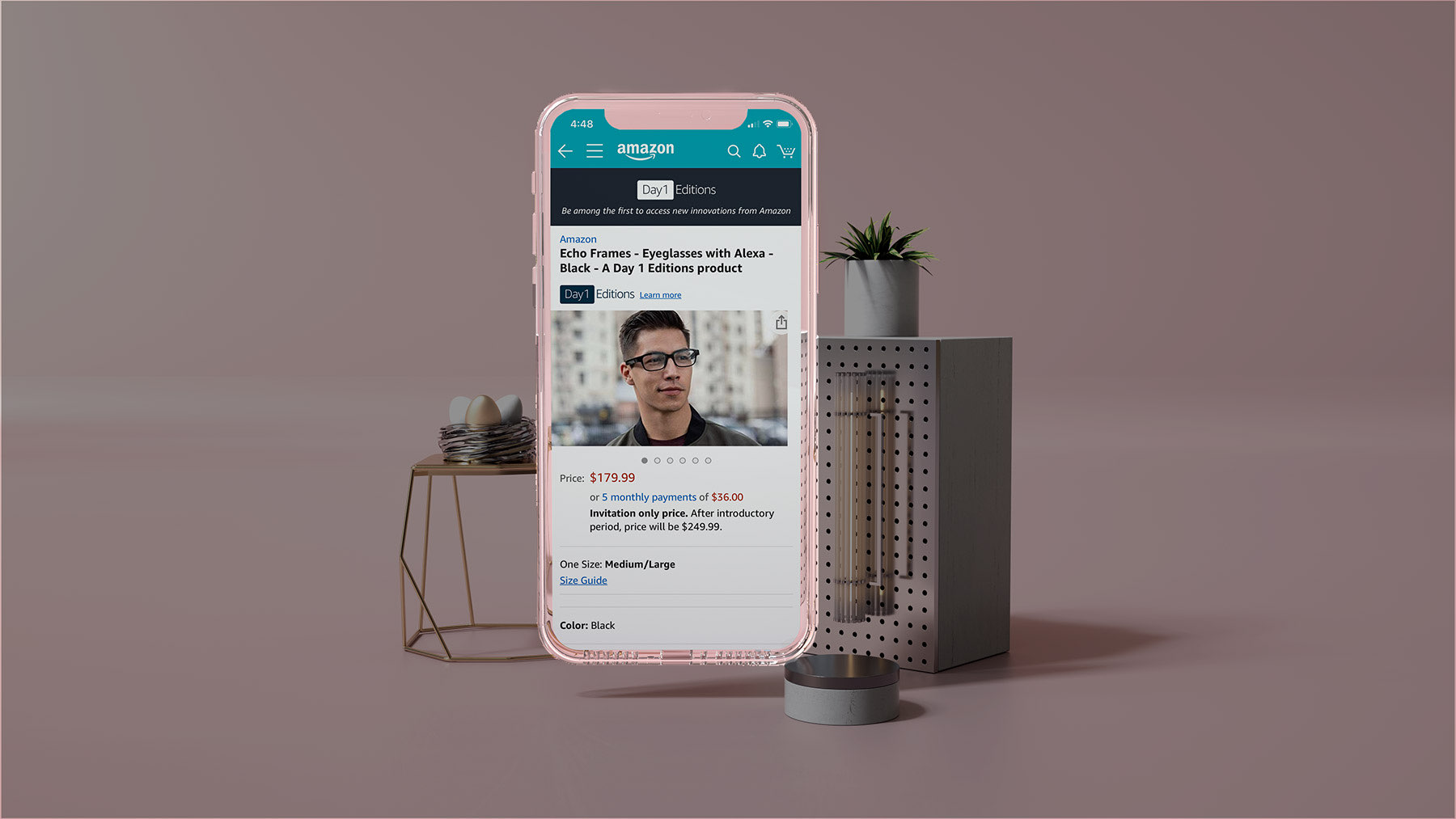 Amazon Echo Frames companion design · hero composition