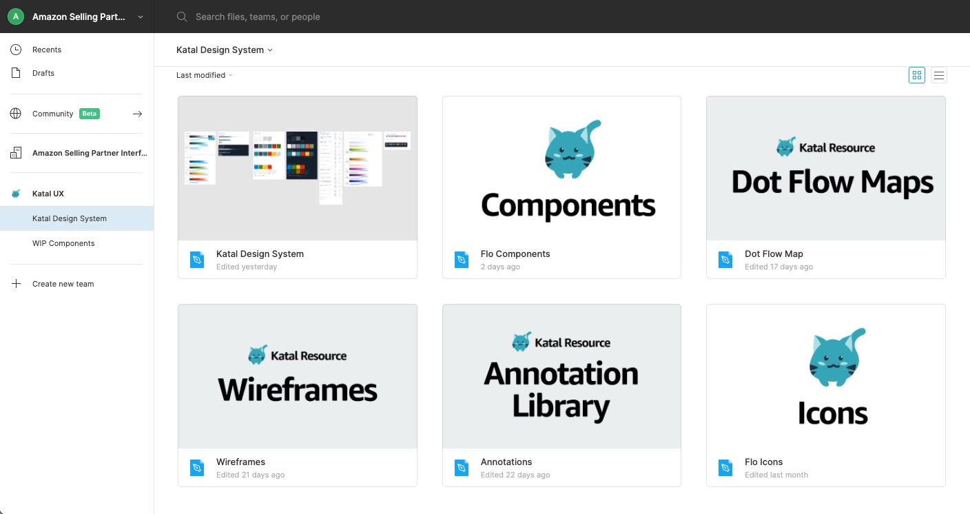 After · the Katal Design System Figma file: Components, Wireframes, Annotation Library, Icons and Dot Flow Maps