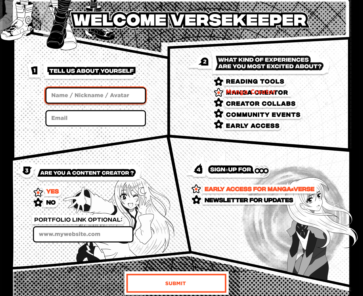 ‘Welcome Versekeeper’ · the creator-and-fan sign-up